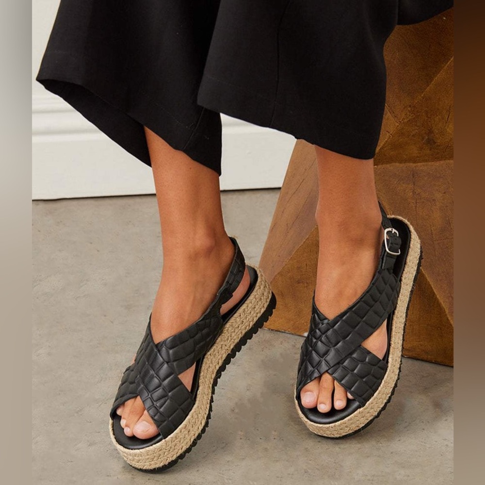 Christina Christi Black Leather Espadrilles Greece Sandals